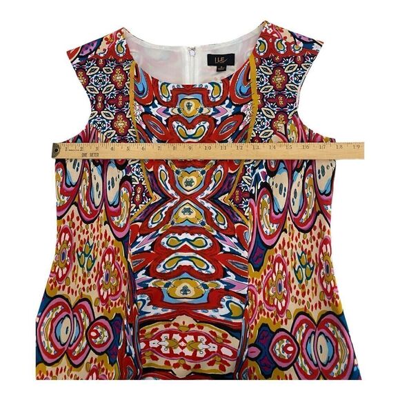ILE New York Dress Size 8 Red Pink Blue Graphic Cap Sleeve Stretch - Picture 5 of 9